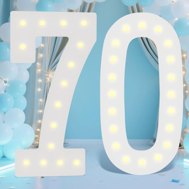 LOBOOM 4FT Light Up Numbers,Giant Marquee Number Big Mosaic Number for 70th Birthday Party Decorations Backdrop Anniversary Decor, Pre-Cut Frame - Image 1